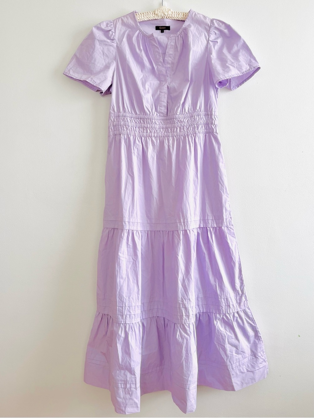 [Quince] Pastel Lilac 100% Poplin Cotton Tiered Maxi Dress with Pockets - Picture 3 of 10